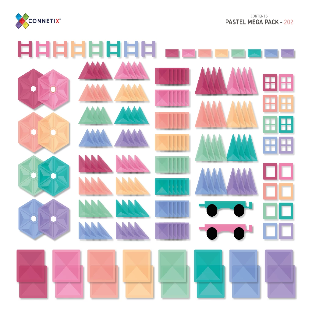 Connetix Tiles - Pastel 202 Piece Mega Pack 10 Connetix Tiles - Pastel 202 Piece Mega Pack