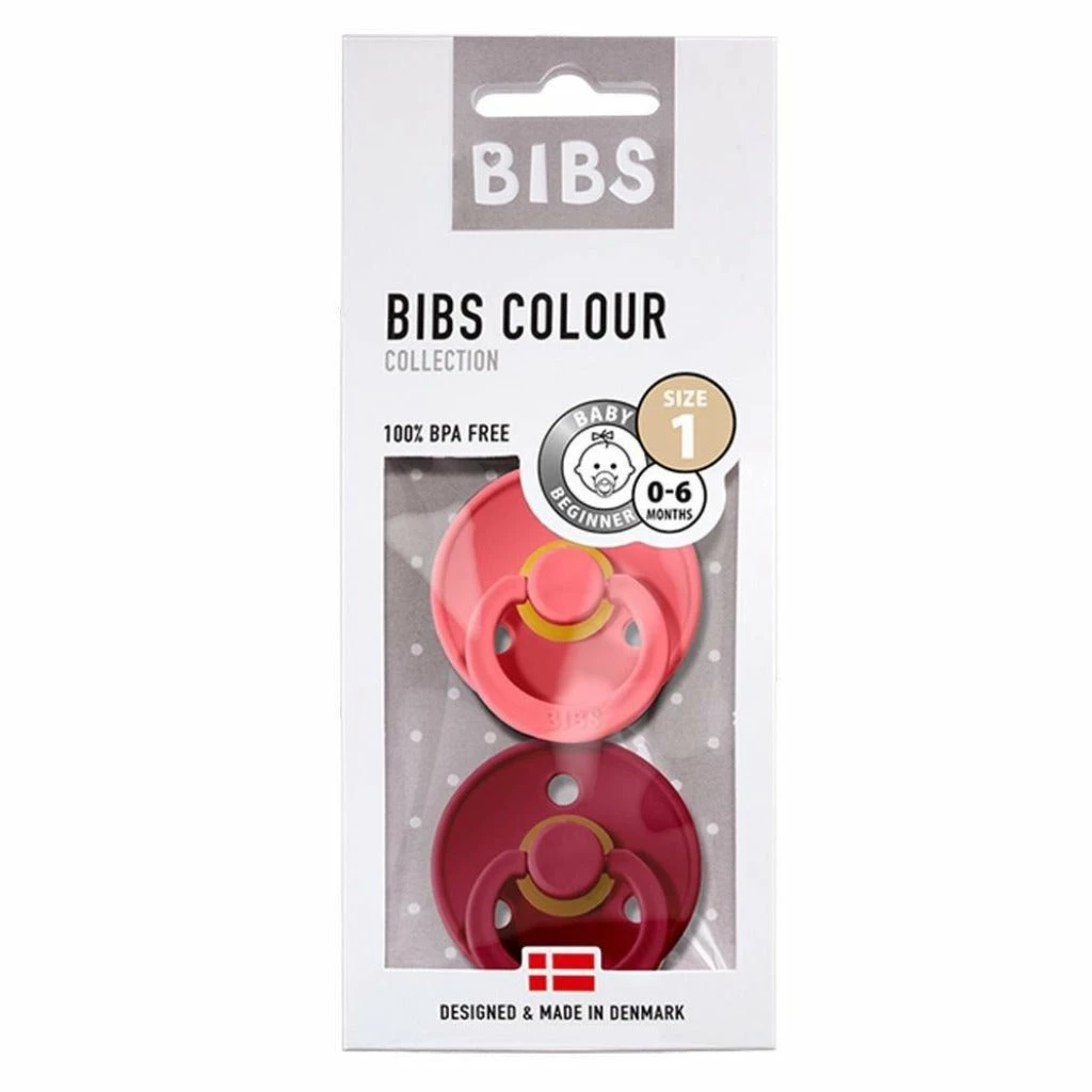 BIBS COLOUR Natural Rubber Pacifier - Coral/Ruby 2 BIBS COLOUR Natural Rubber Pacifier - Coral/Ruby