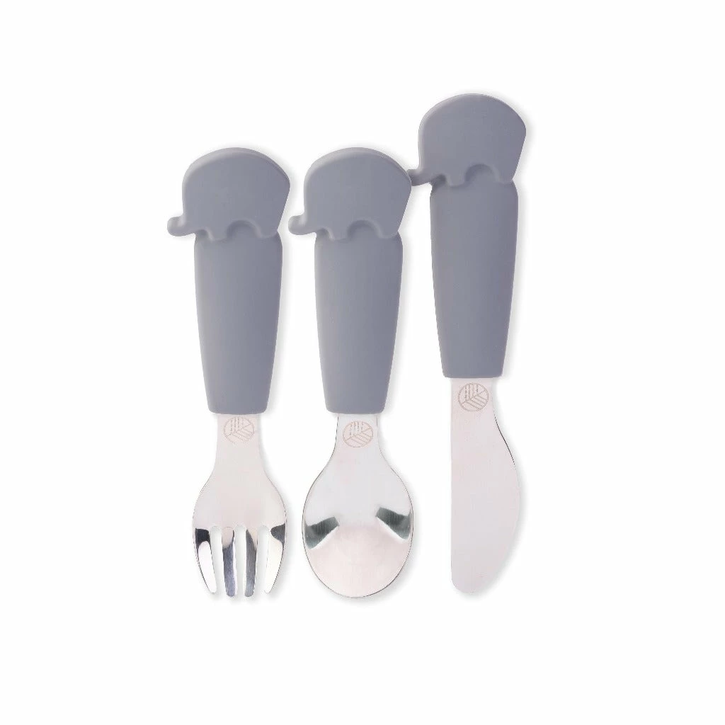 Eco Rascals Silicone Elephant Cutlery Set - Silver 1 Eco Rascals Silicone Elephant Cutlery Set - Silver