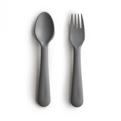 Mushie Silicone Fork & Spoon - Smoke