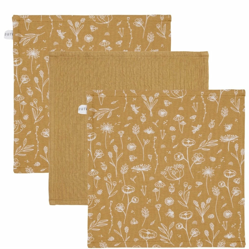 Little Dutch Facecloths Set - Wild Flowers Ochre/Pure Ochre 1 Little Dutch Facecloths Set - Wild Flowers Ochre/Pure Ochre