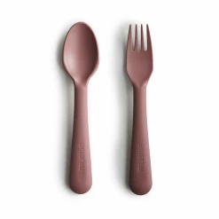 Mushie Silicone Fork & Spoon - Woodchuck
